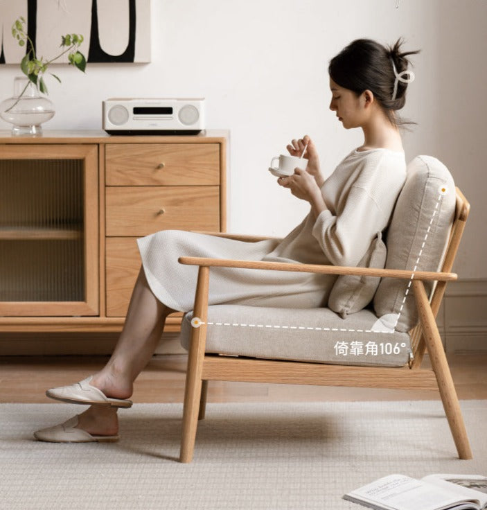 Oak Solid Wood Fabric or Leather Armchair