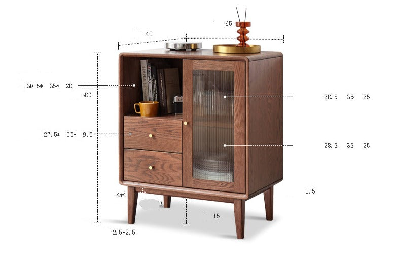 Solid Rubberwood, Oak Solid Wood Nordic Side Cabinet.