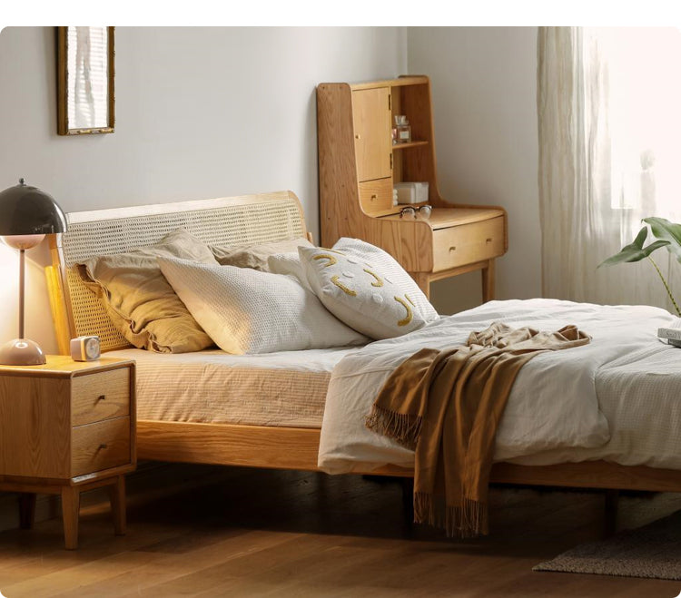 Oak Solid Wood Rattan bed