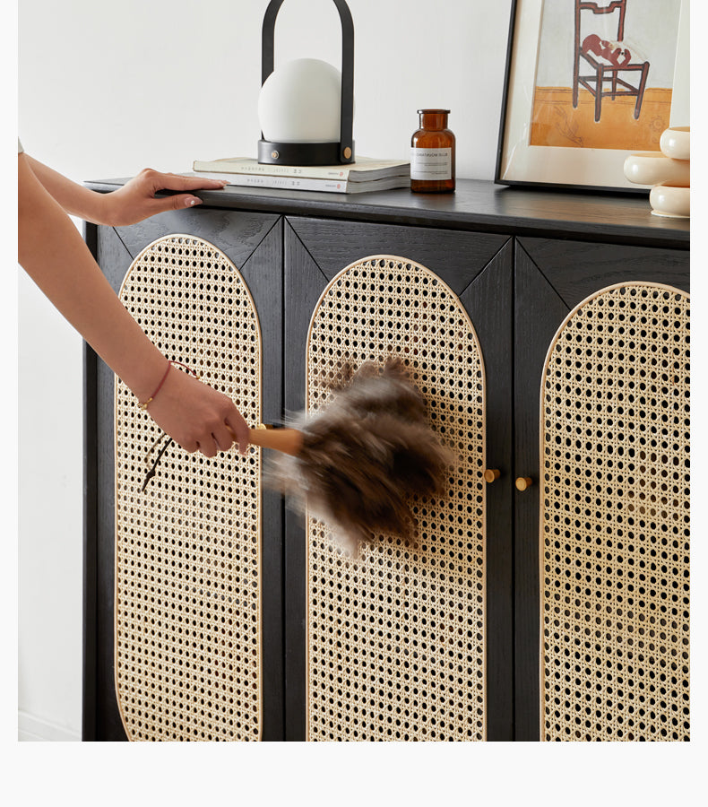 Oak Solid Wood Black Rattan Shoe Cabinet