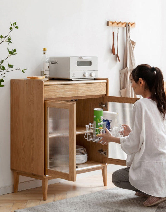 Oak Solid Wood, Solid RubberWood Nordic Modern Sideboard