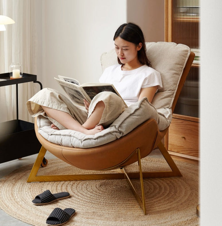 Leather Technology Cloth Lounge Eggshell Armchair