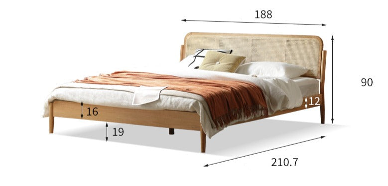 Oak Solid Wood Rattan bed