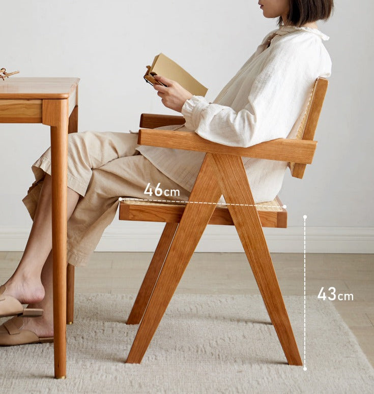 Ash, Oak, Cherry, Black Walnut, Beech Solid Wood Retro Rattan Chair