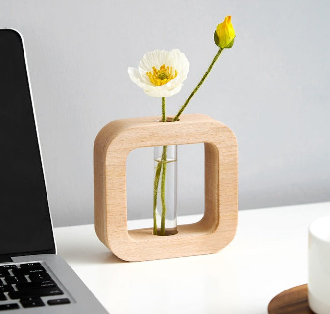 Hydroponic solid wood fine mouth vase"