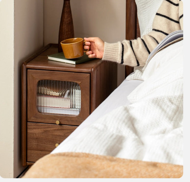 Black Walnut, Calpa Solid Wood Ultra-Narrow Nightstand.