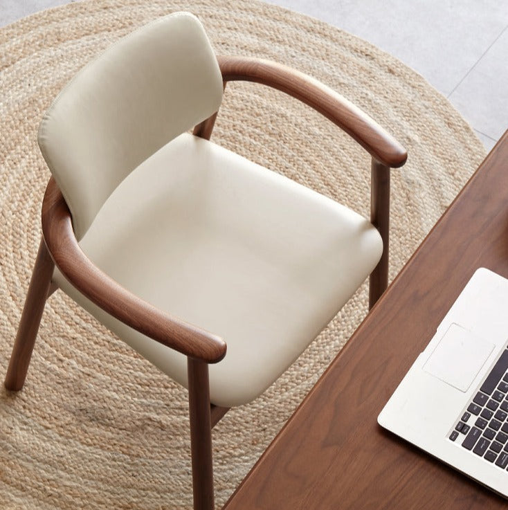 Black Walnut Solid Wood Top layer of Yellow Cowhide Armchair, Organic leather: