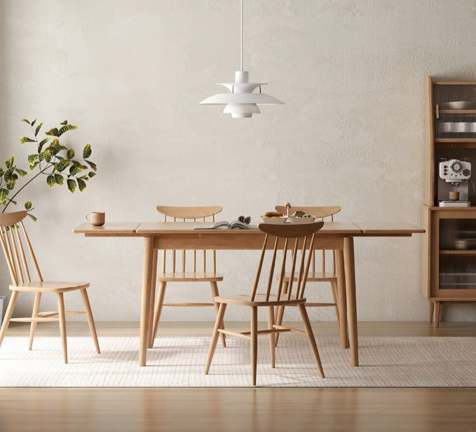 Oak Solid Wood Retractable Large Tabletop Dining Table