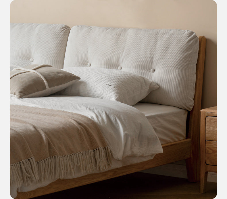Oak Solid Wood Cream Style Soft Bed