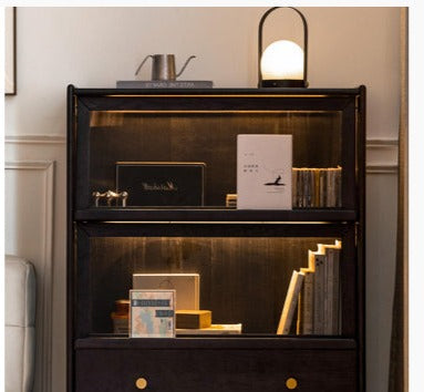 Ash Solid Wood Side Cabinet LED Lights Smoked.