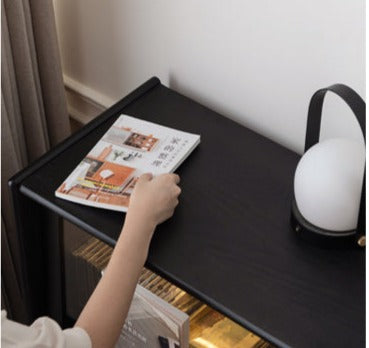 Ash Solid Wood Side Cabinet LED Lights Smoked.