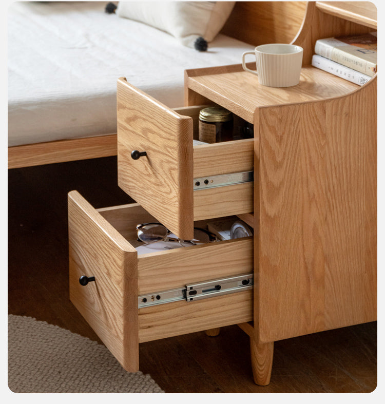 Oak, Ash Solid Wood, Solid Rubberwood Nightstand.