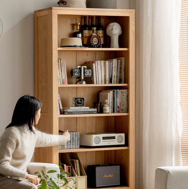 Oak, Rubberwood Solid Wood Drawer Bookcase