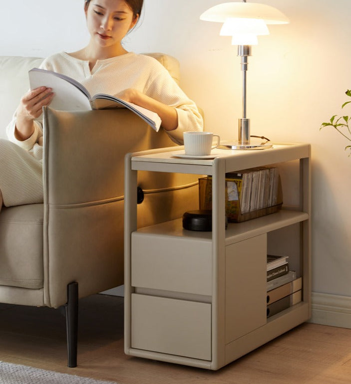 Poplar Solid Wood Side Table With Rock Slab Top
