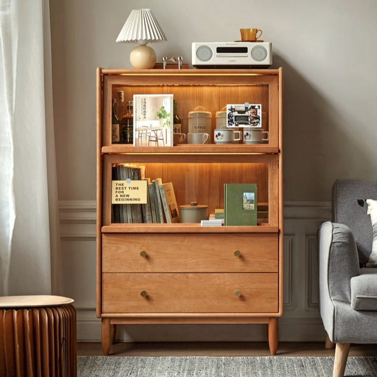 Cherry Wood, Oak, Poplar Solid Wood Side Cabinet Flip Door, LED light