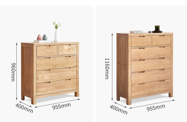 Oak Solid Wood, Solid Rubberwood Seven Drawers Drawer