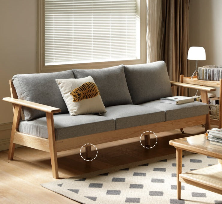 Oak Solid Wood Fabric Sofa 3 colors.
