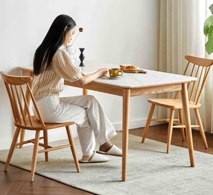 Oak Solid Wood Dining Table With Rock Slab Surface