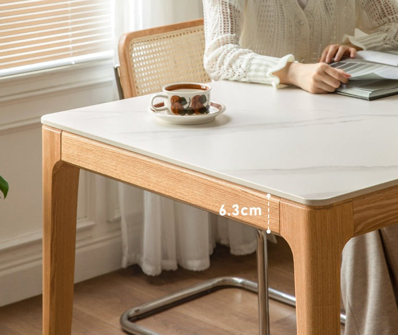Oak, Ash Solid Wood Dining Table With Rock Slab Surface