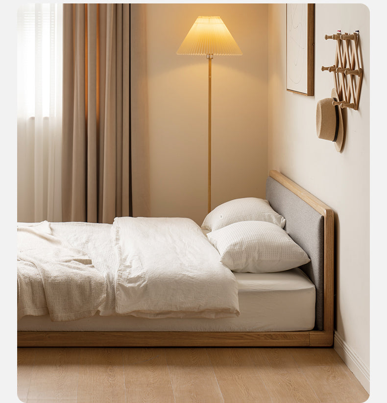Ash Solid Wood Floor Bed Rattan