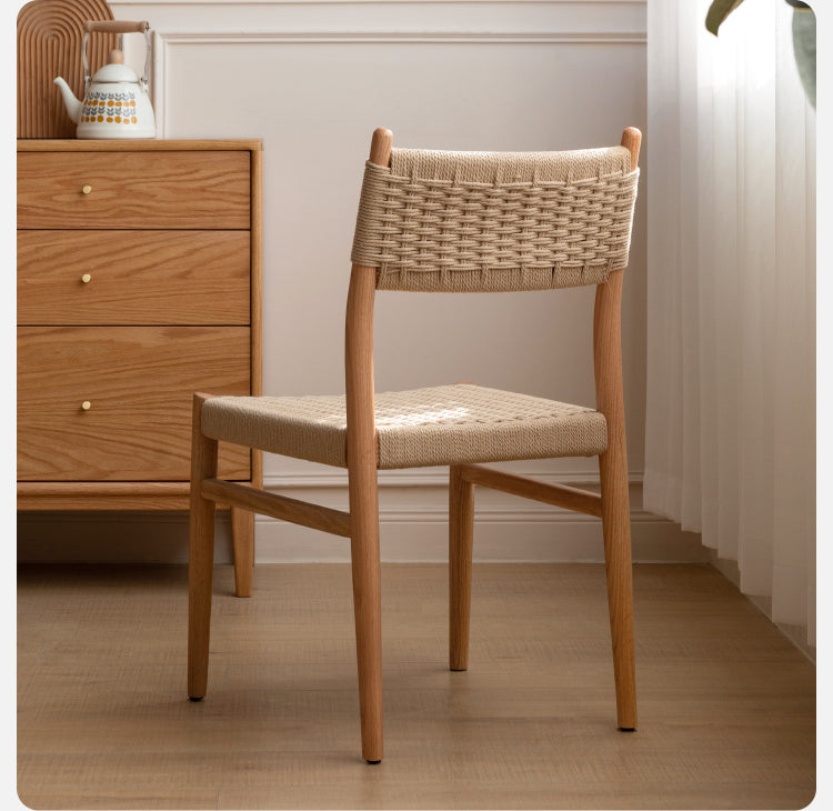 Oak, Cherry Solid Wood Rope Dining Chair