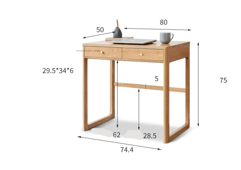 Oak, Beech Solid Wood Small Office Desk