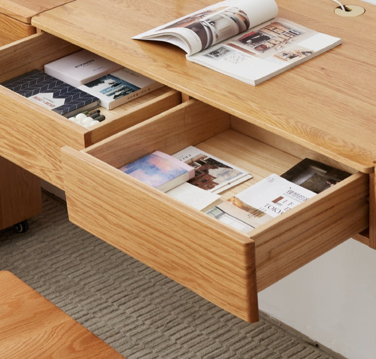 Oak Solid Wood Desk Cabinet with Drawers