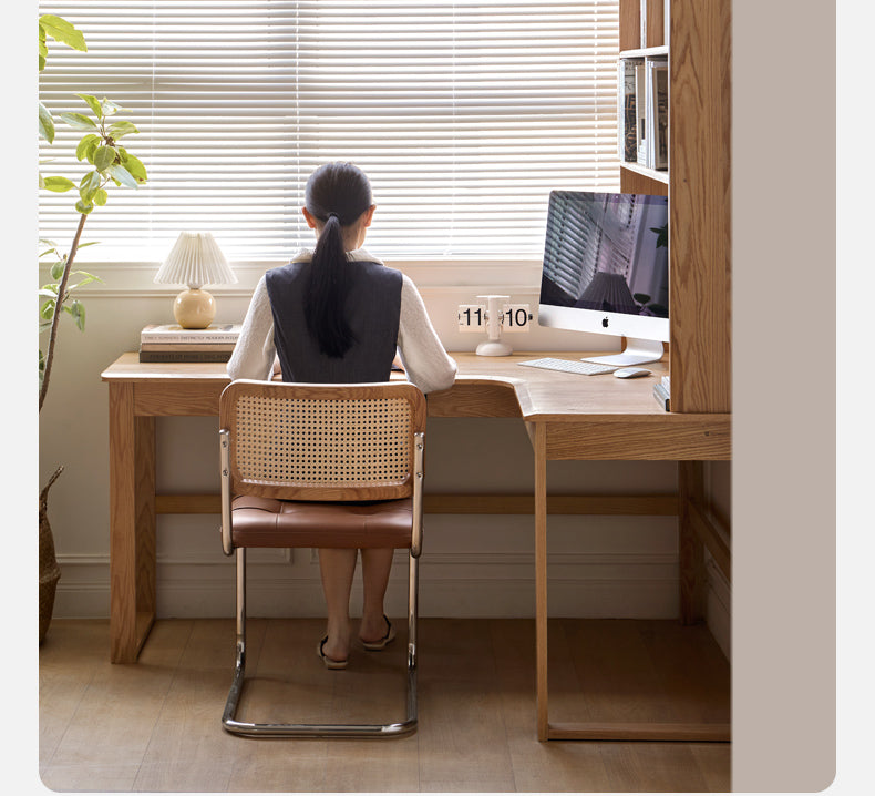 Oak Solid Wood L-shaped Corner Office Desk