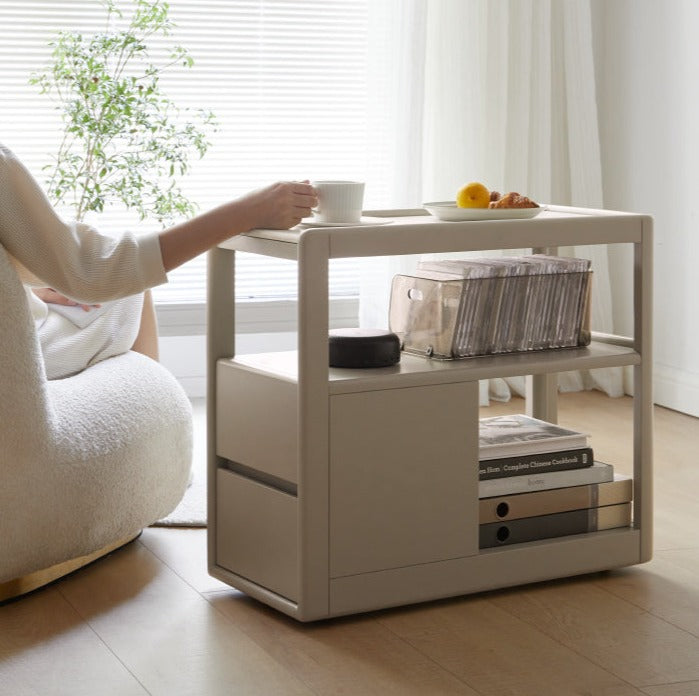 Poplar Solid Wood Side Table With Rock Slab Top
