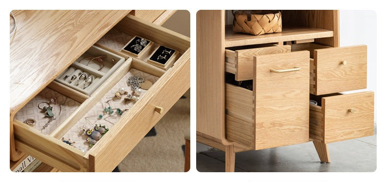 Oak, Rubberwood Solid Wood Vanity Table Telescopic.