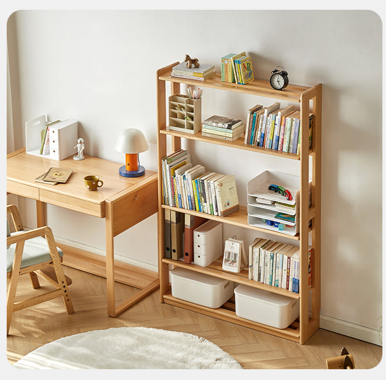 Beech, Oak Solid Wood Floor-To-Ceiling Bookshelf, Toy Storage