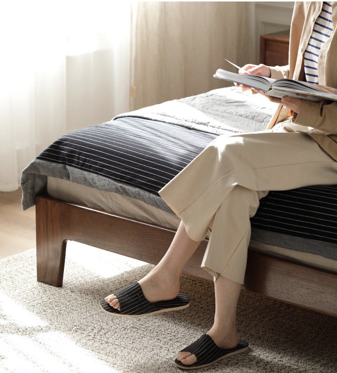 Oak solid wood bed with light walnut-color