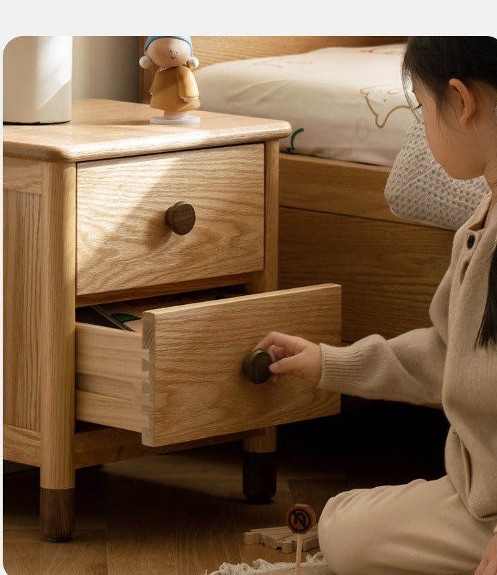 Oak, Beech Solid Wood Two-Drawer Nightstand