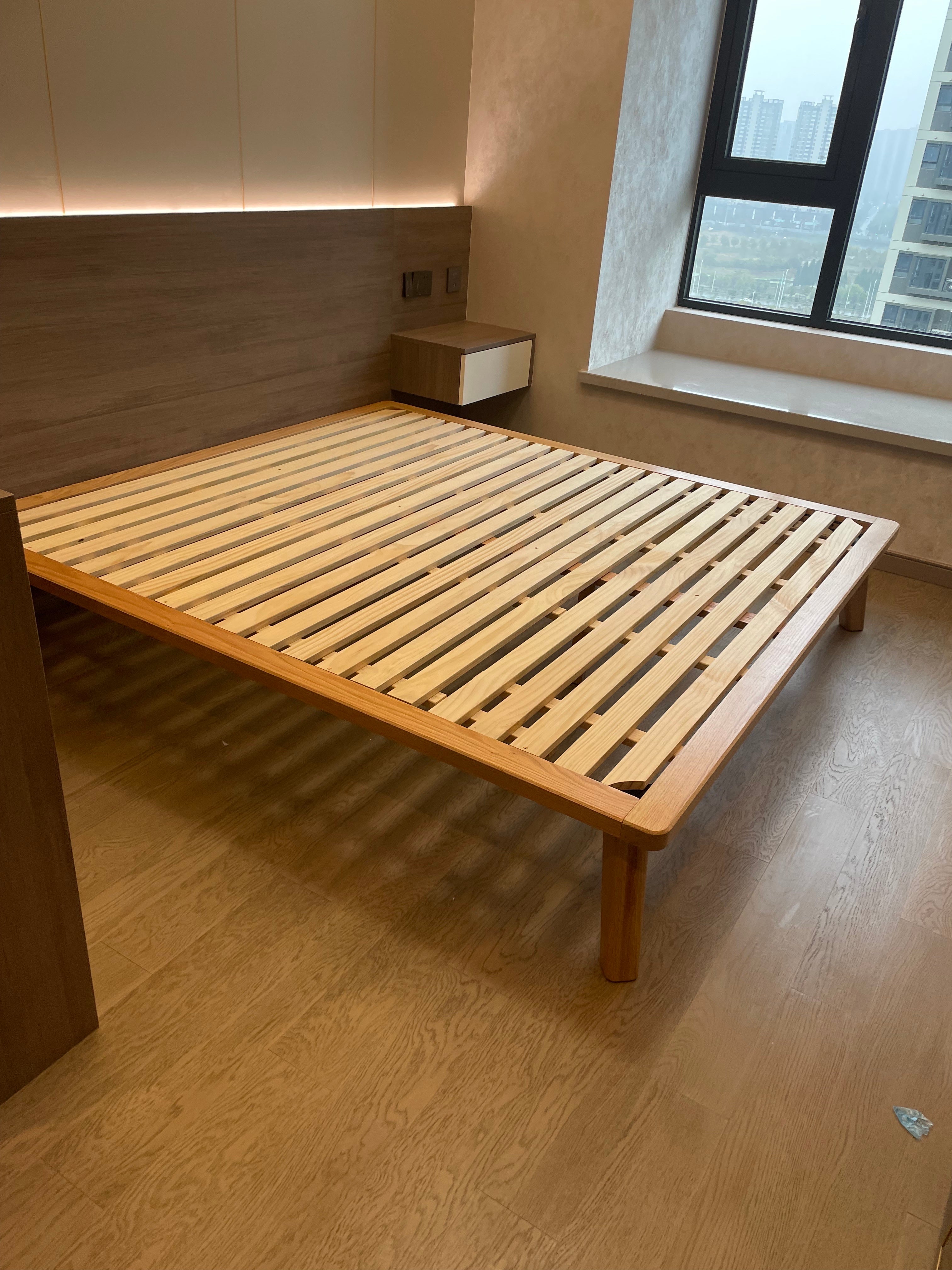 Oak solid wood platform bed, headboard-free bed