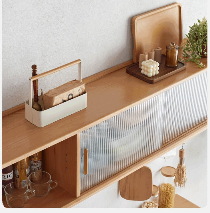 Oak Solid Wood, Solid Rubberwood Wall-Mounted Sideboard Cabinet Locker