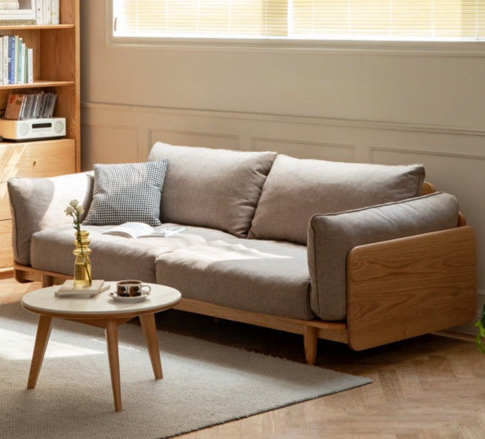 Cherry Wood Sofa Genuine Leather, Fabric-