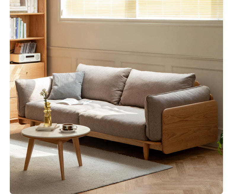 Oak, Ash Solid Wood Sofa Genuine Leather, Fabric.