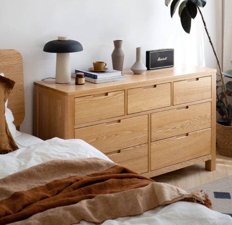 Oak Solid Wood, Solid Rubberwood Seven Drawers Drawer