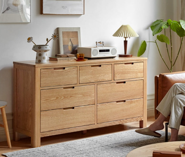 Oak Solid Wood, Solid Rubberwood Seven Drawers Drawer