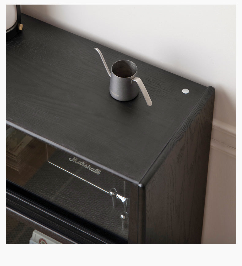 Oak, Ash Solid Wood Side Cabinet LED Lights Smoked