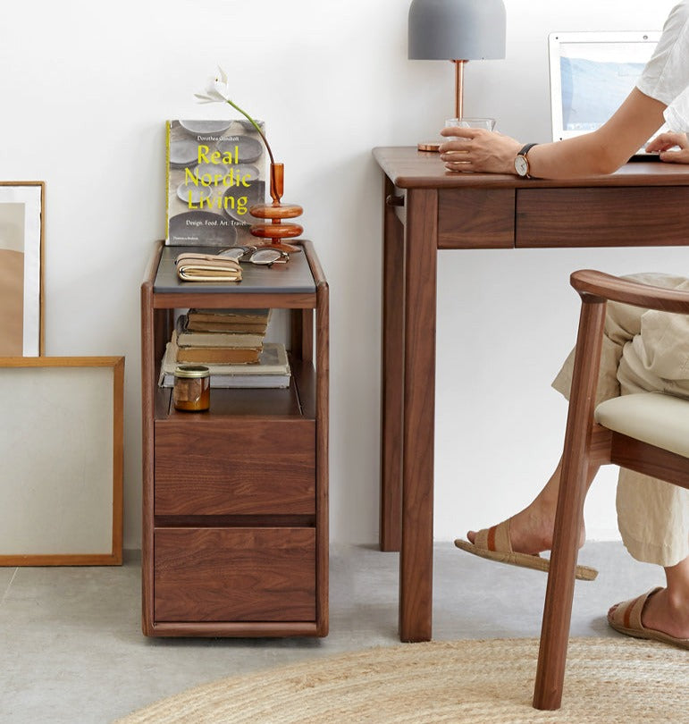 Black Walnut, Sandalwood With Slate Top Side Table
