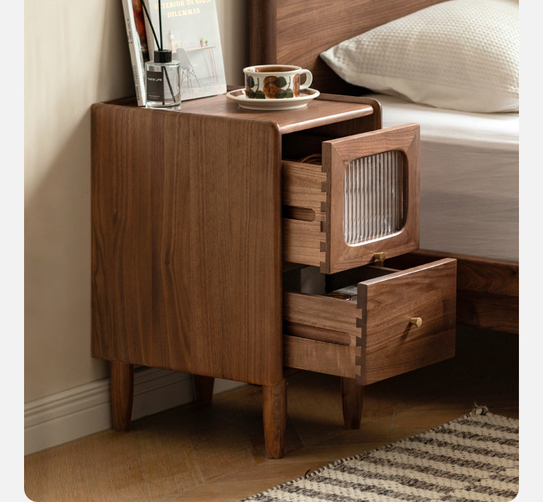 Black Walnut, Calpa Solid Wood Ultra-Narrow Nightstand.
