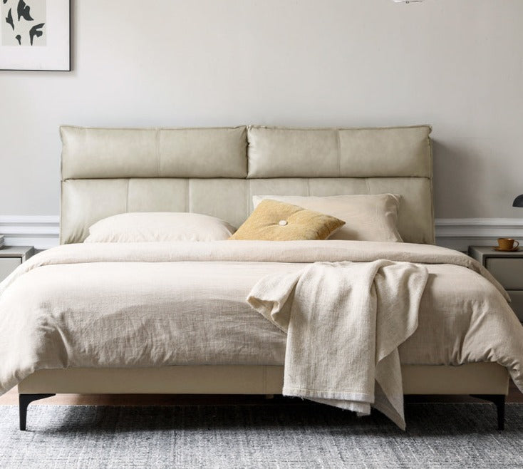 Cow Leather Bed ,Technology Cloth Wood Bed