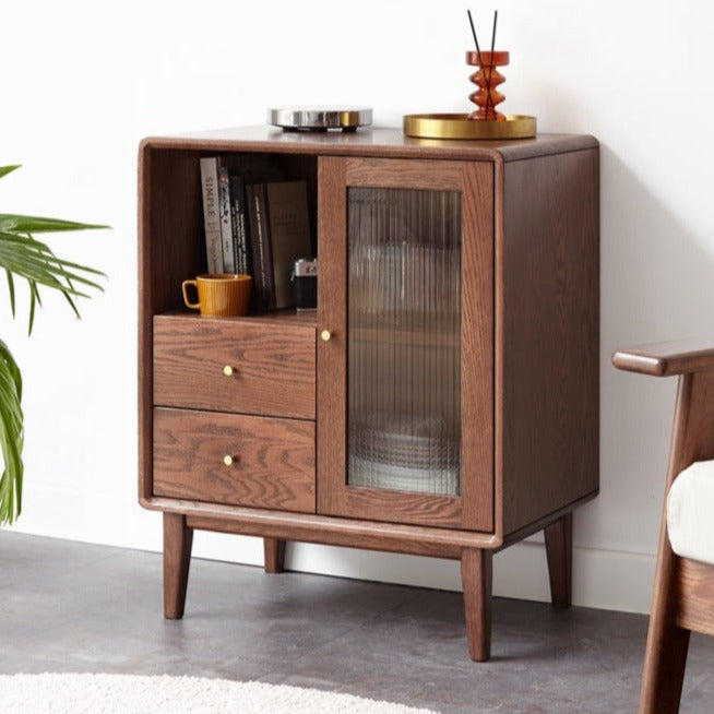 Solid Rubberwood, Oak Solid Wood Nordic Side Cabinet