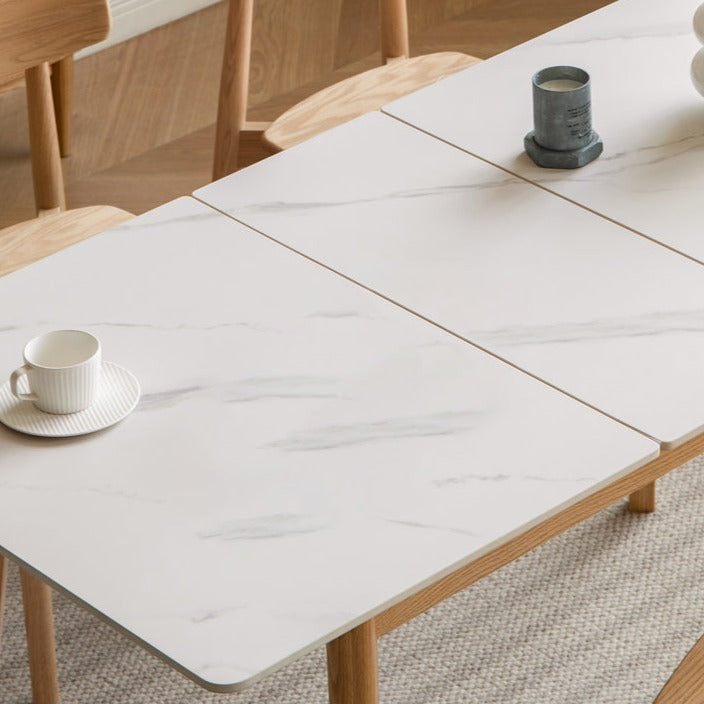 Oak Solid Wood Folding Dining Table Rock Slab Surface