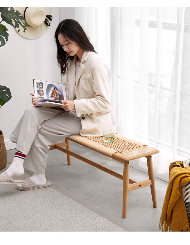 Oak solid wood Corded Bench