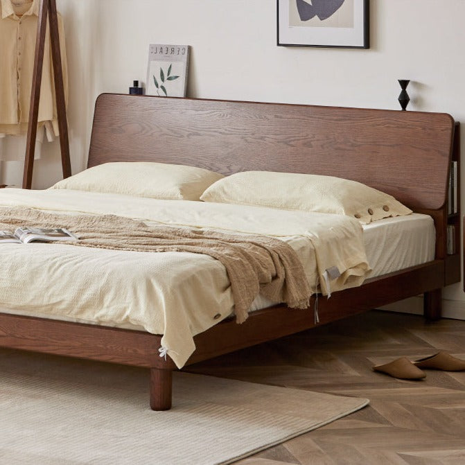 Oak Solid Wood Bed with Light, Storage Space