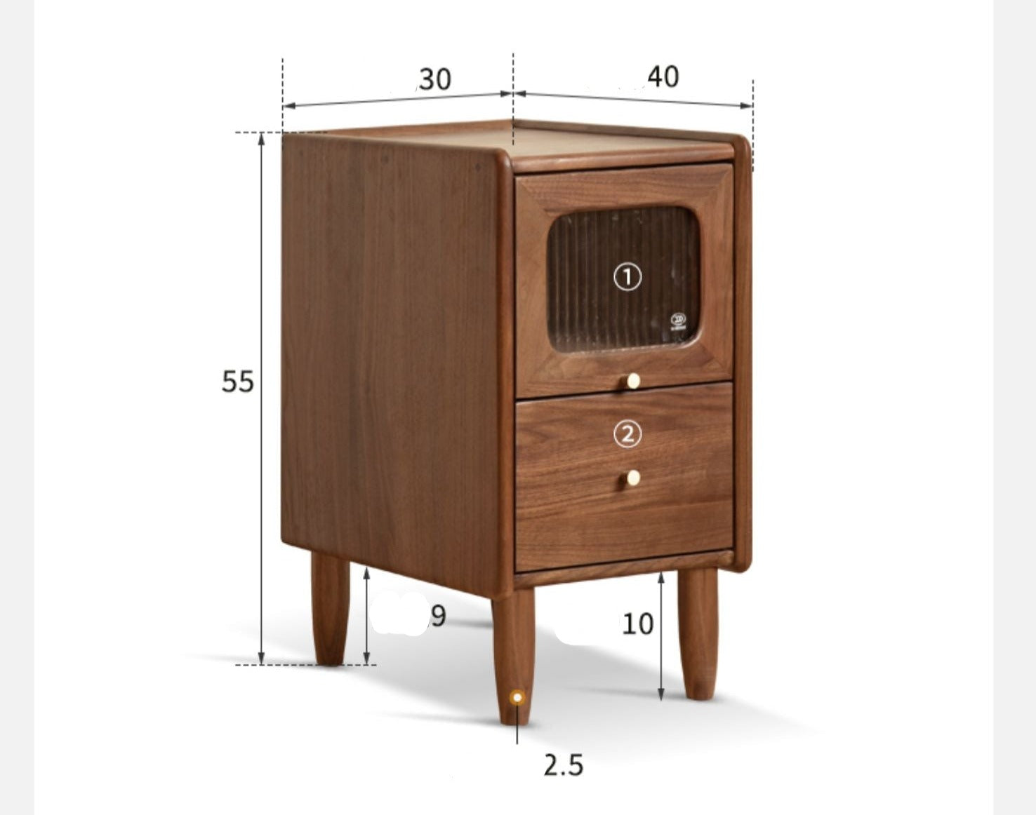 Black Walnut, Calpa Solid Wood Ultra-Narrow Nightstand.