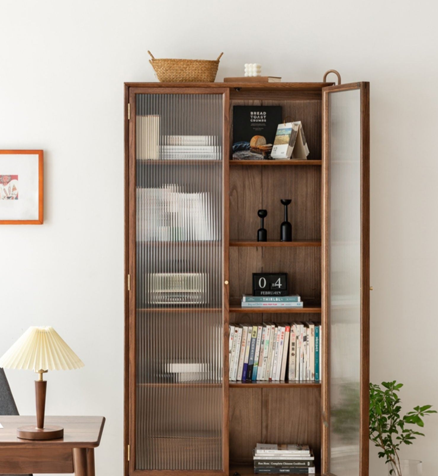 Oak, Ash Solid Wood Modular Bookcase with Glass Doors