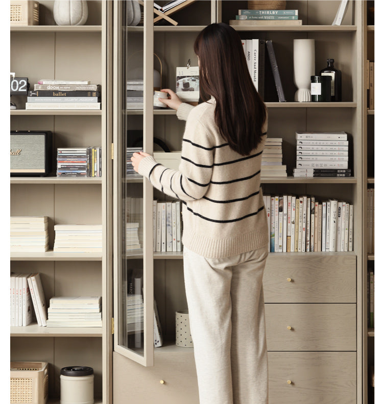 Oak Solid Wood Combination Bookcase Light Luxury, Floor-To-Ceiling Bookshelf